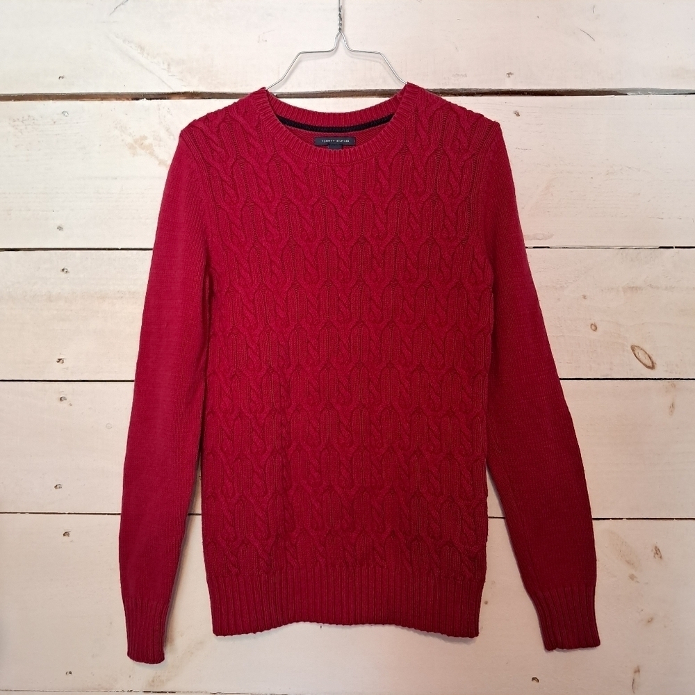 Tommy Hilfiger Red Crewneck Braided Sweater Woman's Size Medium